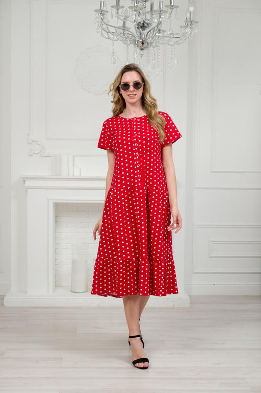 Платье женское из кулирки Кармелита горошек на красном - Амадэль фото 4