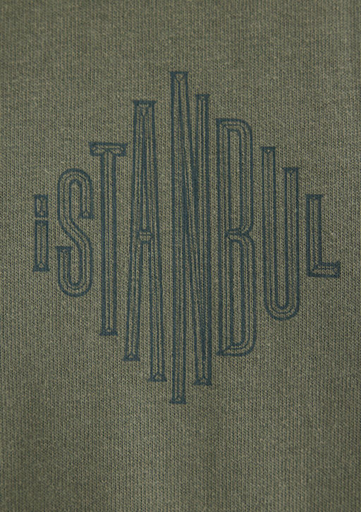 S?rt Bask?l? Haki Istanbul Tisort - Mavi фото 7