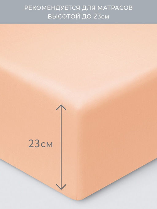 Простыня на резинке 200х200 Моноспейс персиковый - Ecotex фото 3