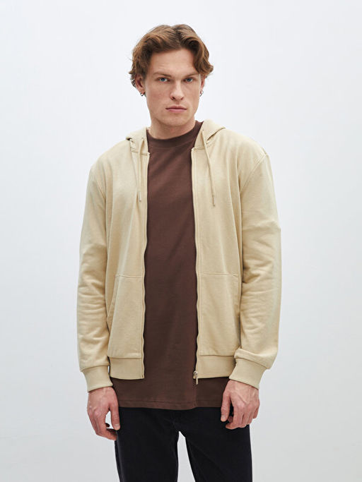 Kap??onlu Uzun Kollu Erkek Fermuarl? Sweatshirt