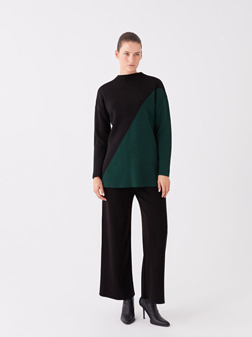 Beli Lastikli D?z Geni? Pa?a Kad?n Triko Pantolon