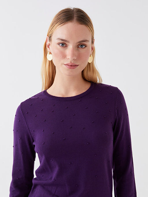 Bisiklet Yaka Kendinden Desenli Uzun Kollu Kad?n Triko Kazak - Waikiki фото 3