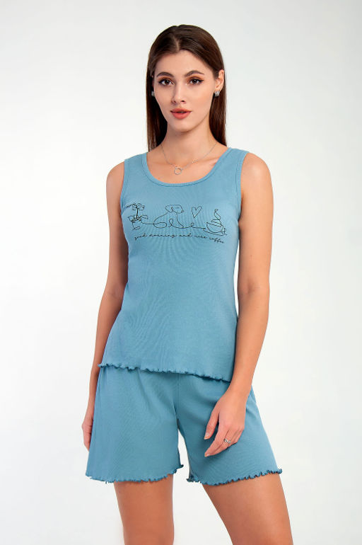 Арт. 9156/2 Пижама с шортами 42-50 (5 шт) Цвет:верх-голубой,низ-голубой