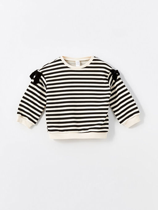 Bisiklet Yaka Uzun Kollu ?izgili K?z Bebek Sweatshirt