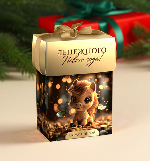 ?? Чай в подарочной упаковке "Денежного Нового года (лошадка)", чёрный с чабрецом, 50 г. (с бантиком)