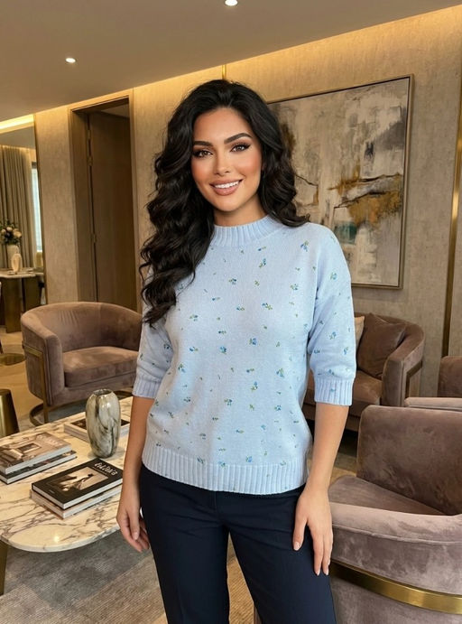 K13303 Джемпер (вязаный трикотаж) ГОЛУБОЙ