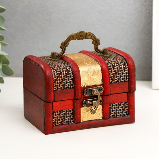 Шкатулка для украшений «Сундучок. Золотая сеть и штукатурка», дерево, 8.5×12×8.5 см