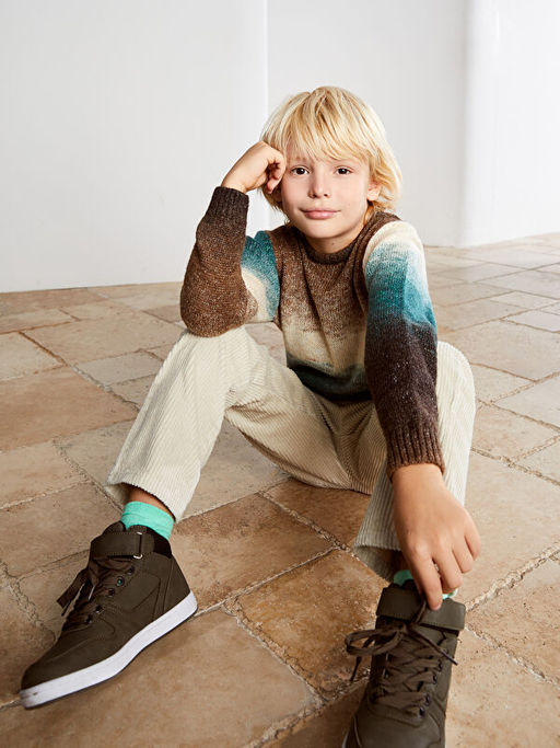 Bisiklet Yaka Renk Bloklu Uzun Kollu Erkek ?ocuk Triko Kazak - Waikiki фото 3