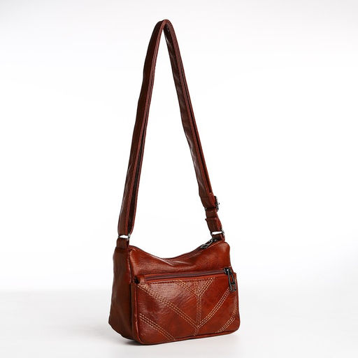 Сумка женская кросс-боди на молнии, 19×9×14 см, со стёжкой, коричневая