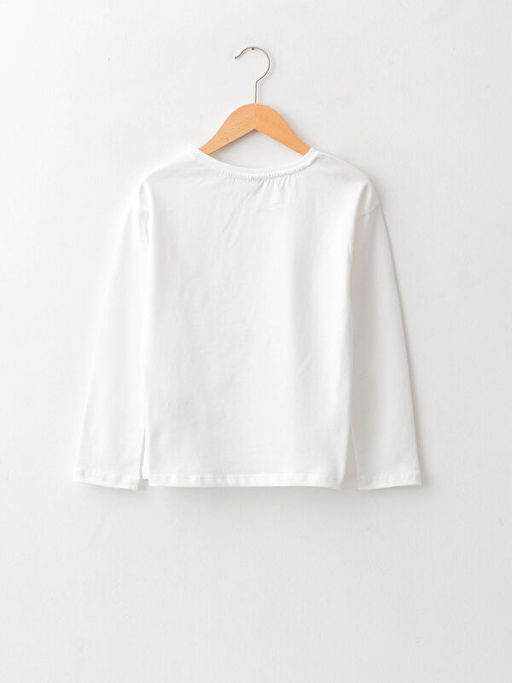 Bisiklet Yaka Bask?l? Uzun Kollu Pamuklu K?z ?ocuk Ti??rt - Waikiki фото 2