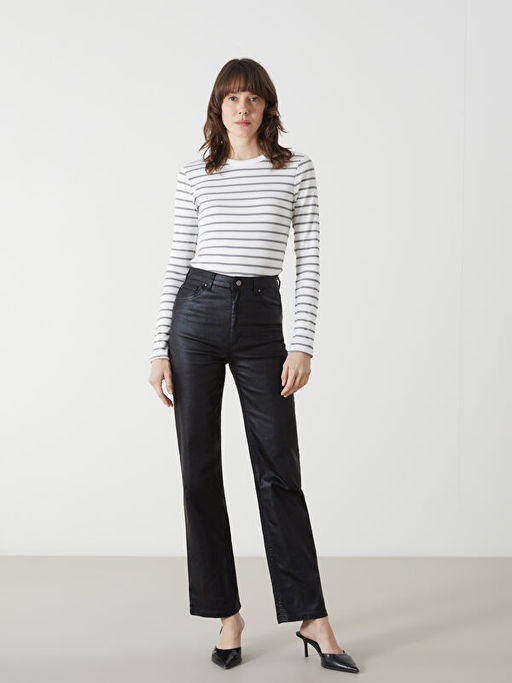 Bisiklet Yaka ?izgili Kad?n Body