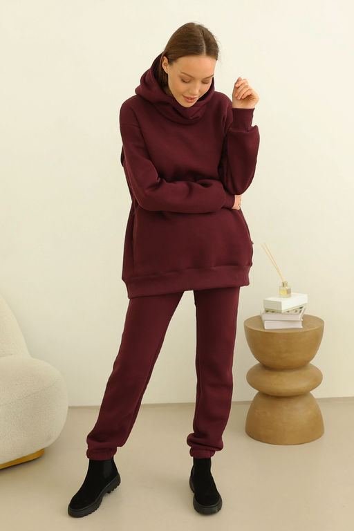 Свитшот со съёмным капюшоном футер 3нитка начес  сливовый - Solo mio фото 3