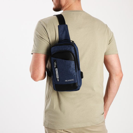 Сумка слинг мужская из текстиля, с USB, цвет синий - Simaland фото 3