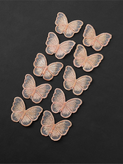 Аппликация для одежды «Бабочка», текстильная, с голографической нитью, 5.5×4 см, 10 шт., розово-бежевая