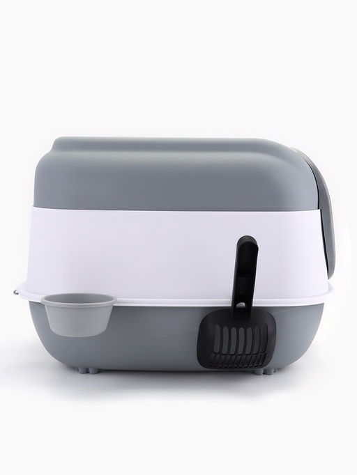 Туалет закрытый, 52×38×37 см, с УФ-лампой и миской, пластик, серый