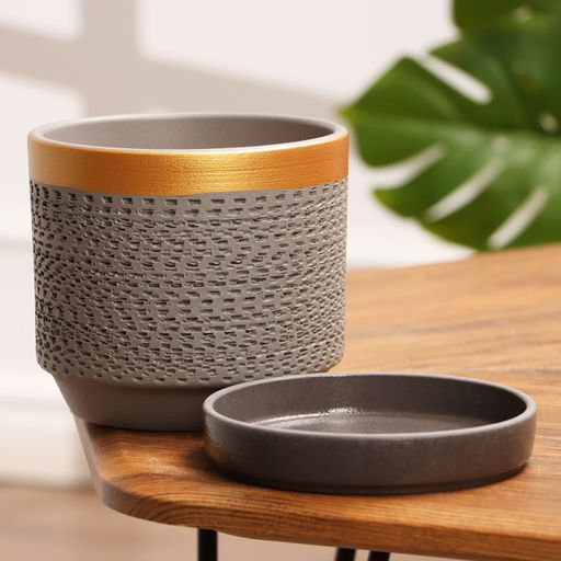 Горшок цветочный Брюссель серый золото цилиндр №2, 1,5 л - Simaland фото 2