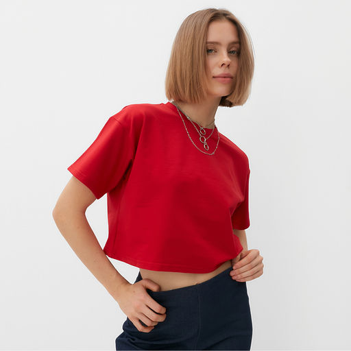 Футболка женская укороченная MINAKU OVERSIZE FIT, фуксия, размер 48 фото 9