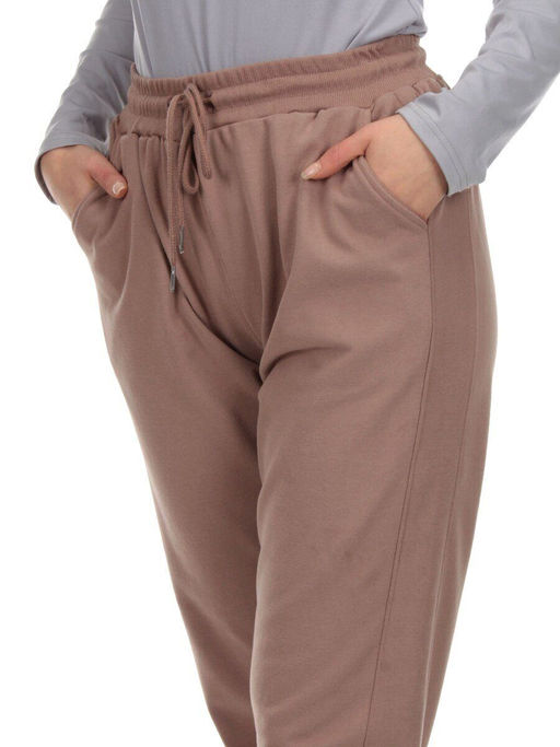 HC-207-1 DK. BEIGE Брюки спортивные женские (95% хлопок, 5% спандекс) - Фабричный китай фото 4