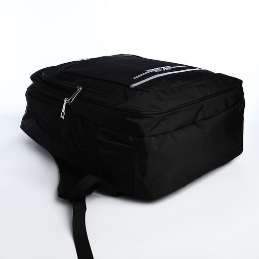 Рюкзак молодёжный на молниях, со светоотражающей полосой, 2 отдела на молнии, 4 кармана, размер 37×17×54 см, чёрный/синий