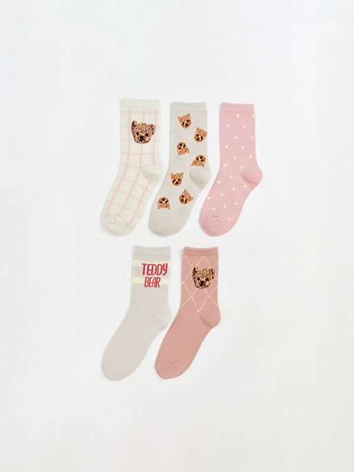 Ay? Teddy Desenli K?z ?ocuk Soket ?orap 5li
