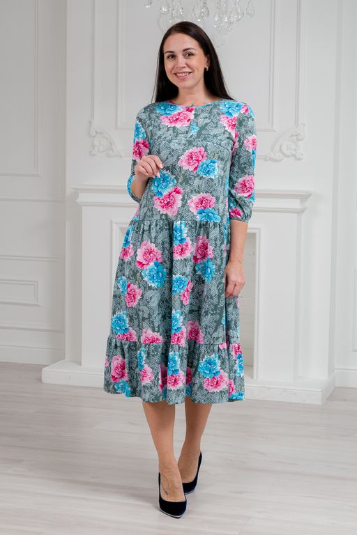 Платье женское из кулирки Амина пион на сером - Амадэль фото 8