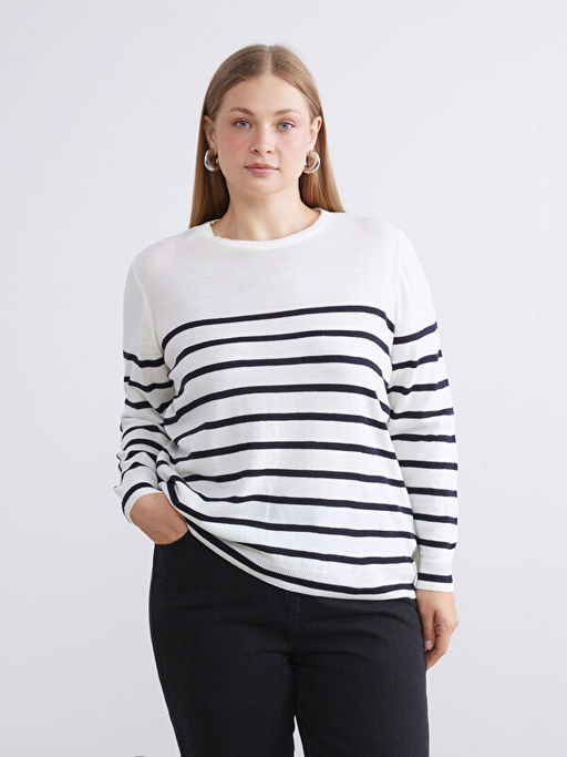 Bisiklet Yaka ?izgili Kad?n Triko Kazak