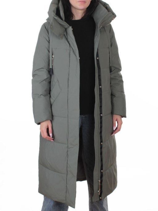 A8356 GRAY/GREEN Пальто зимнее женское (200 гр. холлофайбер)