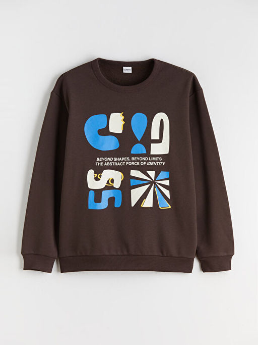 Bisiklet Yaka Bask?l? Erkek ?ocuk Sweatshirt