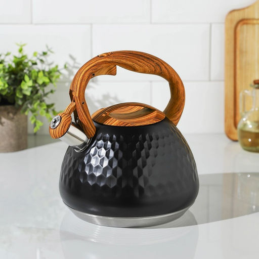 Чайник Magistro Heat, 3 л, ТРС, ручка soft-touch, со свистком, индукция, нержавеющая сталь, чёрный