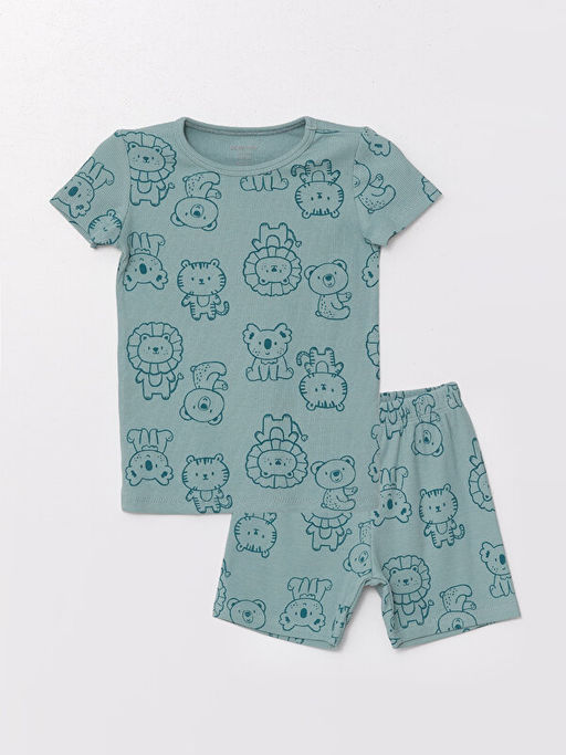 Bisiklet Yaka Bask?l? K?sa Kollu Erkek Bebek ?ortlu Pijama Tak?m?