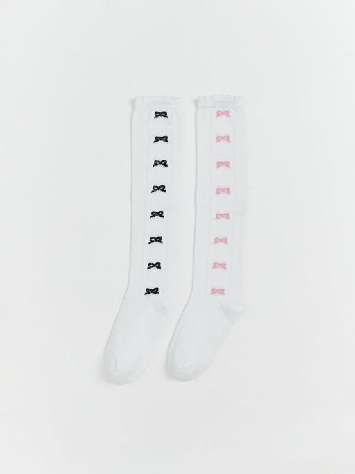 Fiyonk Desenli K?z ?ocuk Diz Alt? ?orap 2li