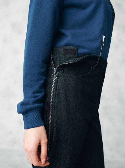 Kolay Giyilebilir Beli Fermuarl? Straight Fit Kad?n Jean Pantolon