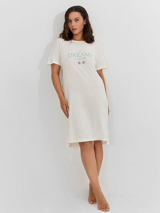 Сорочка ночная женская кремовая с принтом Dreams - Mark formelle фото 4