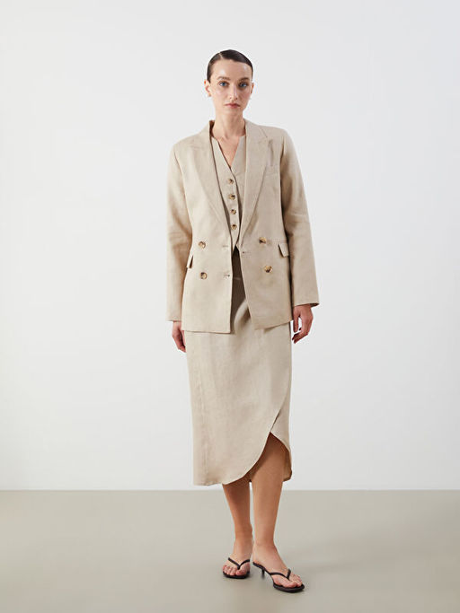 %100 Keten Kad?n Blazer Ceket