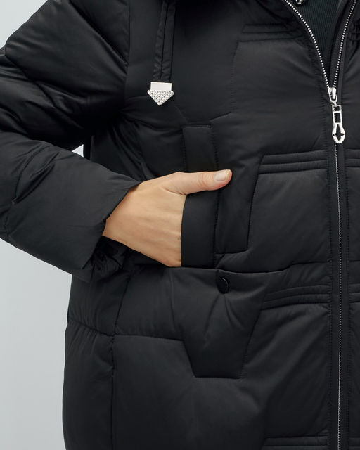 Пальто зимнее утепленное с капюшоном женское черного цвета 7638Ch - Visdeer фото 5