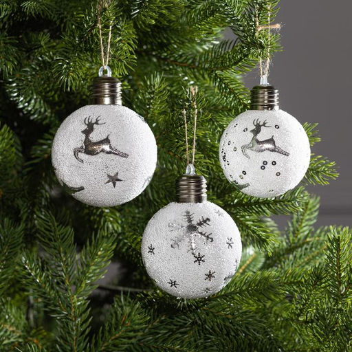 Набор ёлочных шаров Серебристые узоры, 3 шт, d=8 см, 1 LED, от батареек, свечение белое - Luazon lighting фото 3
