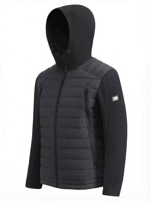 Куртка мужская гибридная стёганая с капюшоном с графеновой подкладкой черного цвета 9627_1Ch