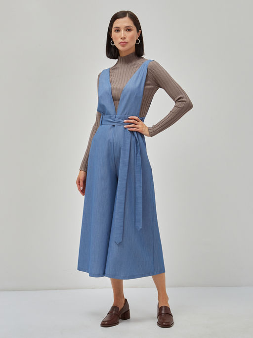 Комбинезон с брюками-кюлотами из костюмной однотонной джинсовой ткани - Tantino фото 2