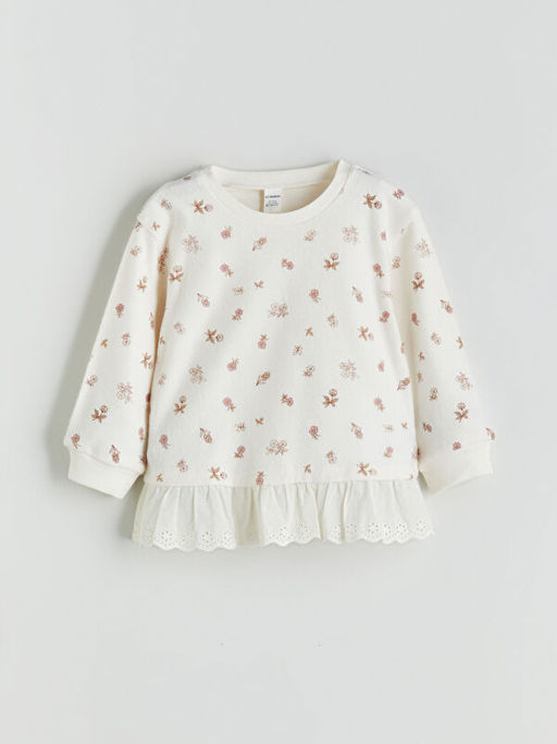 Bisiklet Yaka Bask?l? K?z ?ocuk Sweatshirt ve Tayt 2li