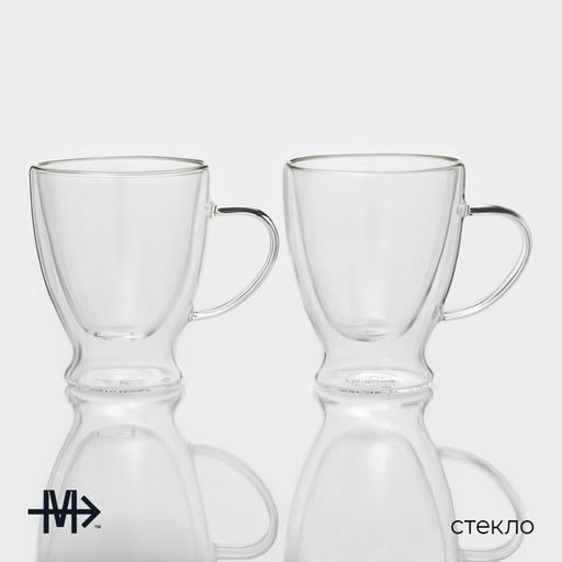 Набор кружек с двойными стенками Magistro «Капучино», 280 мл, 12×9×11 см, 2 шт., стекло, прозрачный