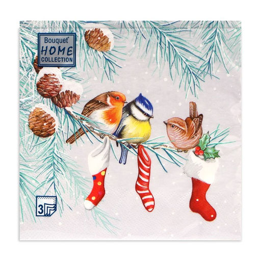 Цена за 2 шт. Салфетки новогодние бумажные Home Collection Сlassic «Птички на ветке», 3 слоя, 33х33 см, 20 шт