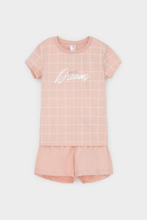 К 1642/дымчатая роза,двойная клетка пижама дет
