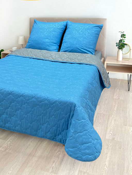Комплект постельного белья с одеялом New Style КМ-030 голубой-серый