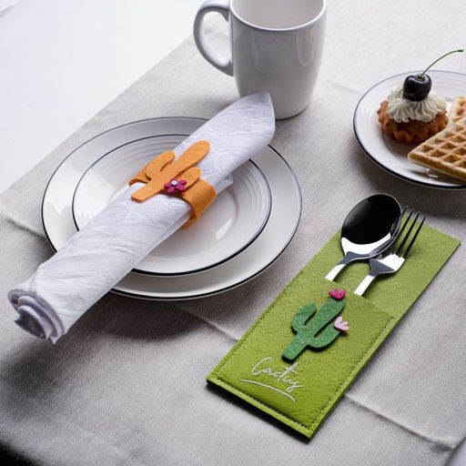 Конверт для столовых приборов Кактусы 8,5 х 22 см, 100% п/э, фетр - Доляна фото 2