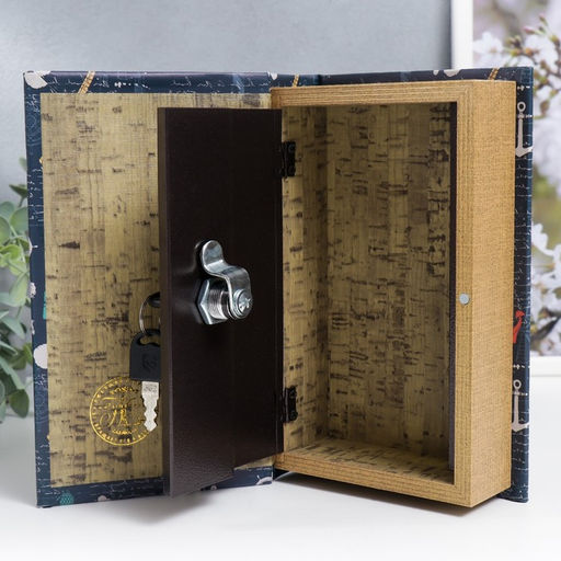 Шкатулка книга-сейф «Мельницы, штурвалы и якоря», дерево, искусственная кожа, 21×13×5 см