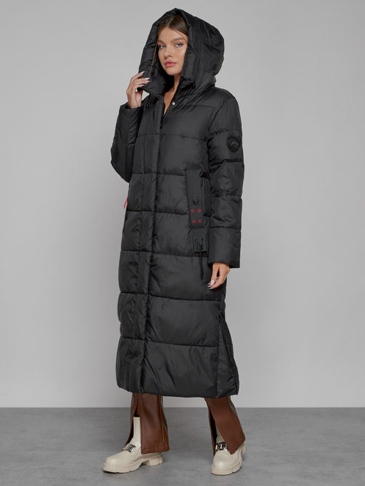 Пальто утепленное с капюшоном зимнее женское черного цвета 52109Ch - Mtforce фото 7
