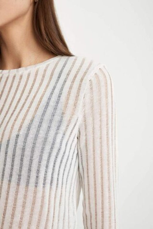 Рубашка на бретельках стандартного кроя с круглым вырезом и длинными рукавами - Defacto фото 4