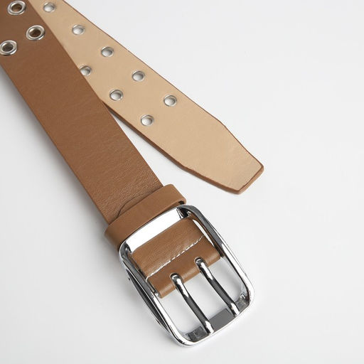 Ремень женский, ширина 4 см, люверсы, винт, пряжка металл, цвет бежевый - Simaland фото 4