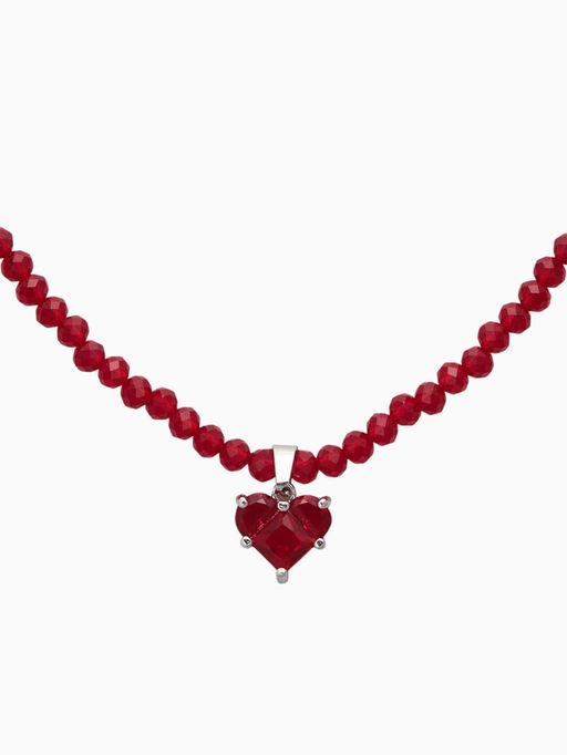 Чокер из бисера «Хрусталь» сердце, красный в серебре, 36 см + 5 см доп, цепочка