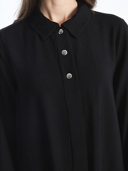 G?mlek Yaka Keten G?r?n?ml? Elbise